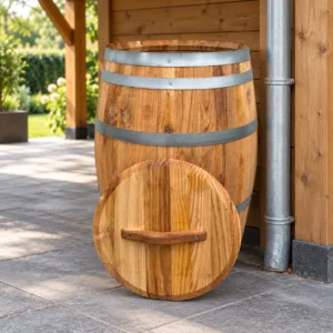 Kastanje houten Portvat 160 liter met deksel, geolied met lijnolie