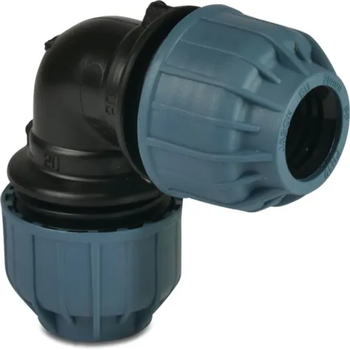 Jason Knie 90° PP knel 10 bar zwart/blauw