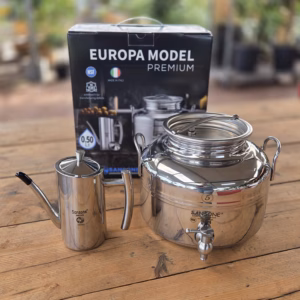 Olijfolievat 5 liter Sansone + Olijfolie schenkkan 500 ml RVS in cadeauverpakking
