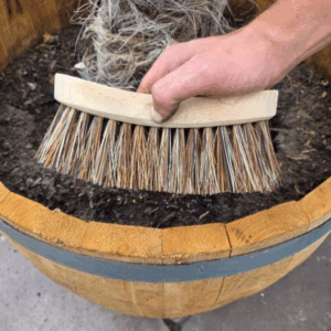 Tonborstel met harde haren en houten handvat